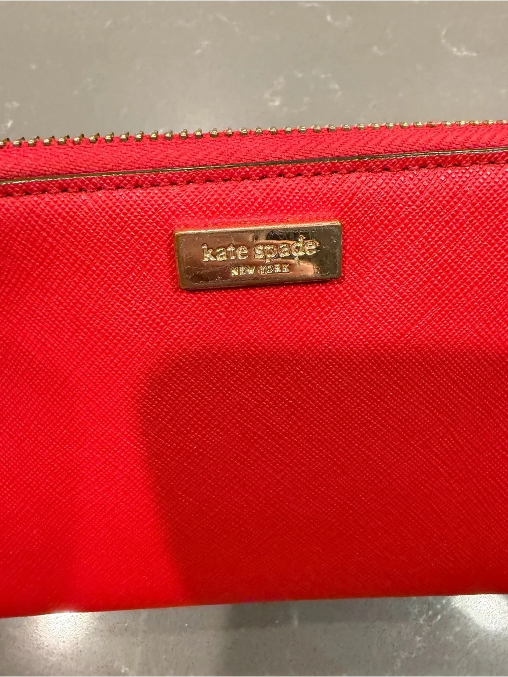 kate spade Red Zip Wallet with Gold Logo